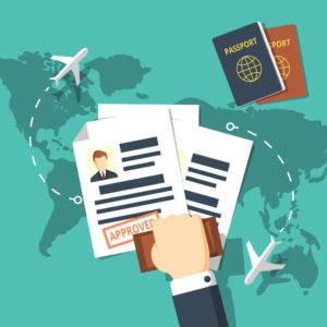 69238098 - visa stamping. passport or visa application. travel immigration stamp, vector illustration